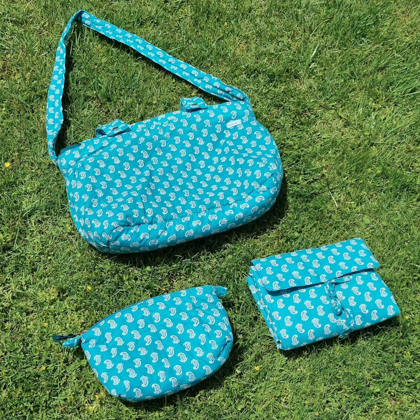 Pack bolso + cambiador + neceser jaipuri azul